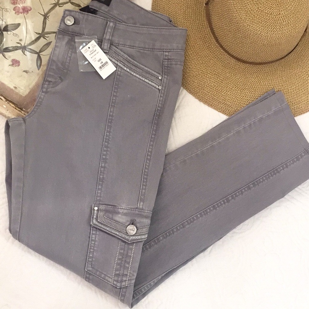 NWT WHBM Embellished Blanc Slim Cargo Grey